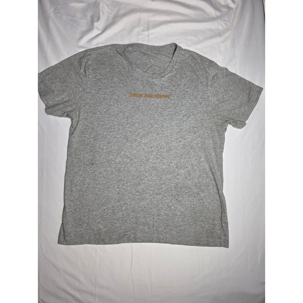 True Religion World Tour Graphic T-Shirt Heather Gray Orange Logo Mens XL